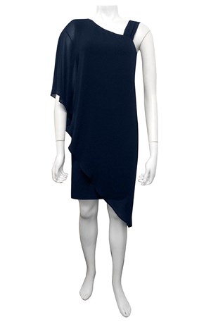 NAVY - Courteney one shoulder chiffon plain overlay dress